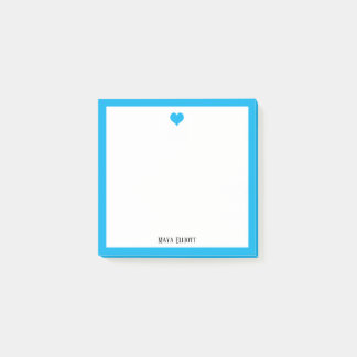 Helles Himmelblau Herz und Grenze auf Weiß mit Nam Post-it Klebezettel