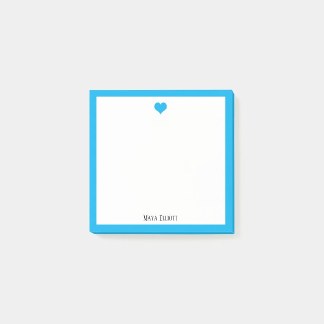 Helles Himmelblau Herz und Grenze auf Weiß mit Nam Post-it Klebezettel (Vorderseite)