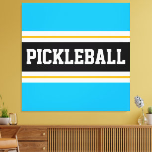 Helles Himmelblau-schwarz-gelbe PICKLEBALL Streife Leinwanddruck
