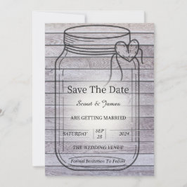 Helles Holz Hintergrund mit Herz Mason Jar Save The Date