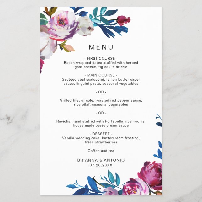 Helles, lebendiges und modernes Menü für Hochzeits (Vorne)