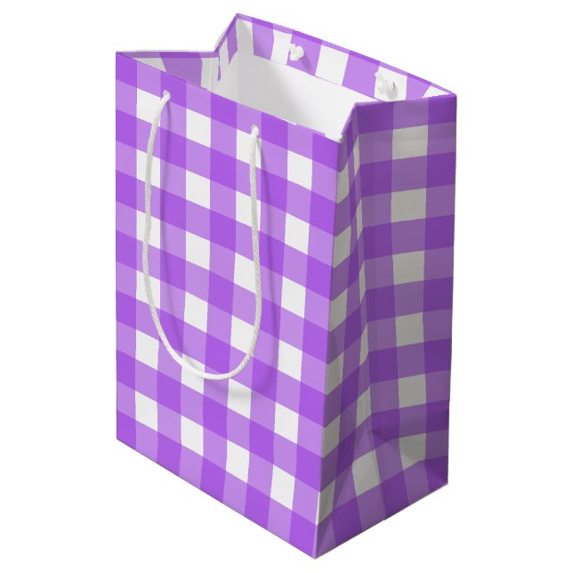 Helles lila Gingham Mittlere Geschenktüte (Rückseite Schrägansicht)