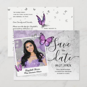 Helles Lila SchmetterlingsFoto Save the Date Ankündigungspostkarte