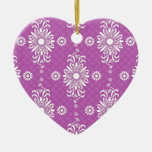 Helles Lila und weißes Blumenmuster Keramik Ornament