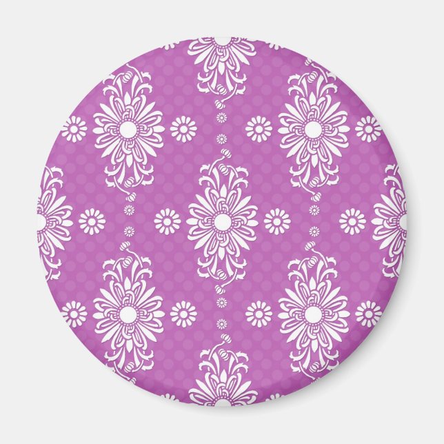 Helles Lila und weißes Blumenmuster Magnet (Vorne)