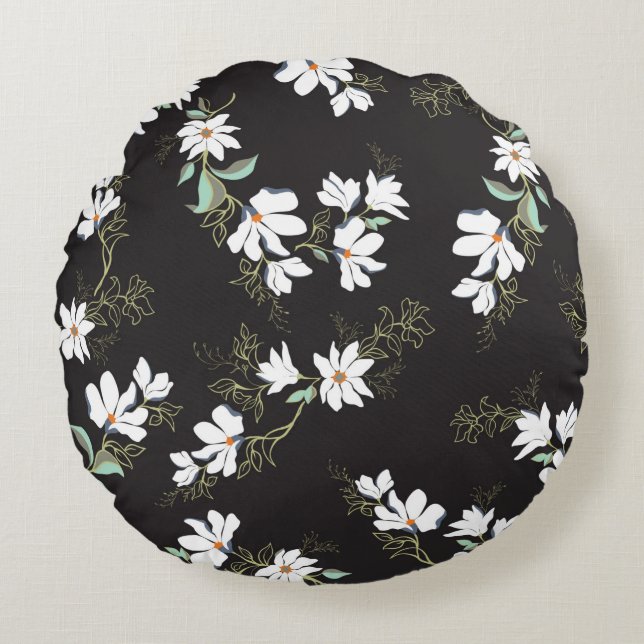 Helles Magnolia Nahtloses Muster Rundes Kissen (Vorderseite)