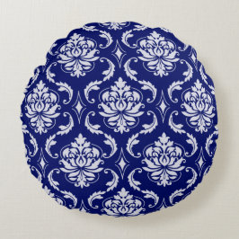 Helles Marine-Blau-Damast-Muster Rundes Kissen