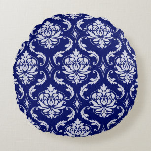 Helles Marine-Blau-Damast-Muster Rundes Kissen