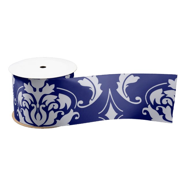 Helles Marine-Blau-Damast-Muster Satinband (Spule)