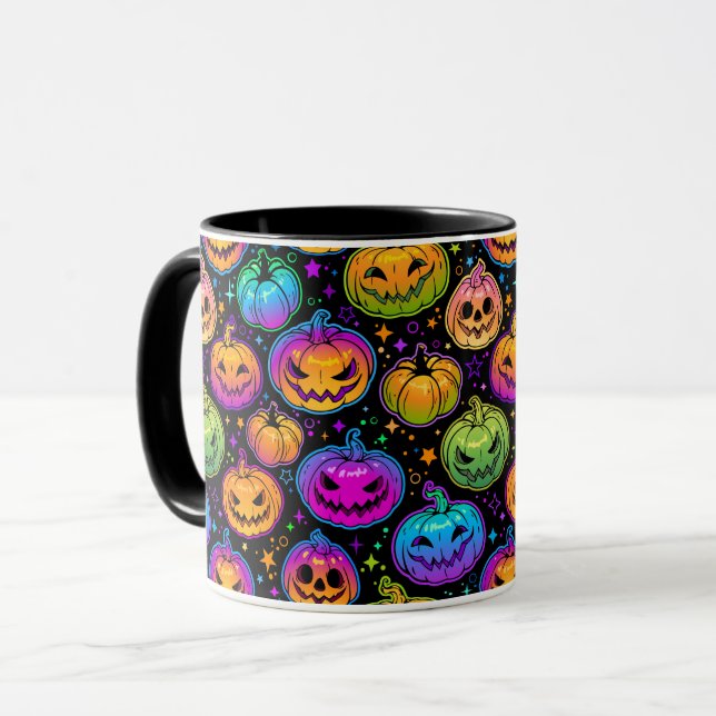 Helles, mehrfarbiges Halloween-Kürbismuster Tasse (Vorderseite Links)