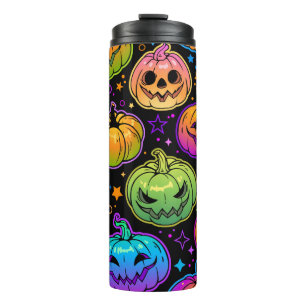 Helles, mehrfarbiges Halloween-Kürbismuster Thermosbecher