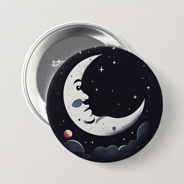 Helles Mondgesicht in dunklem Himmel Button (Vorne & Hinten)
