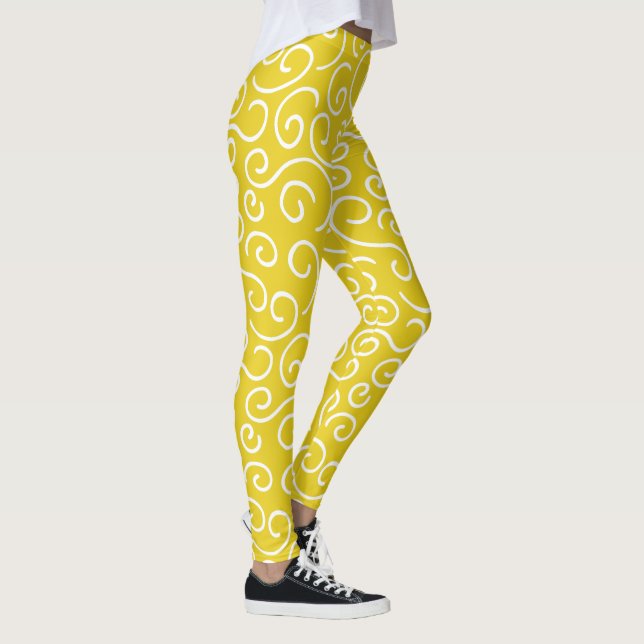 Helles Muster aus gelbem und weißem Doodle Leggings (Rechts)