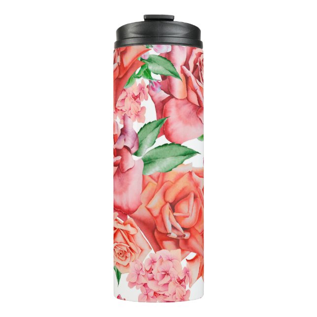 Helles, nahtloses Muster mit Blume. Rose. Wasser Thermosbecher (Vorderseite)