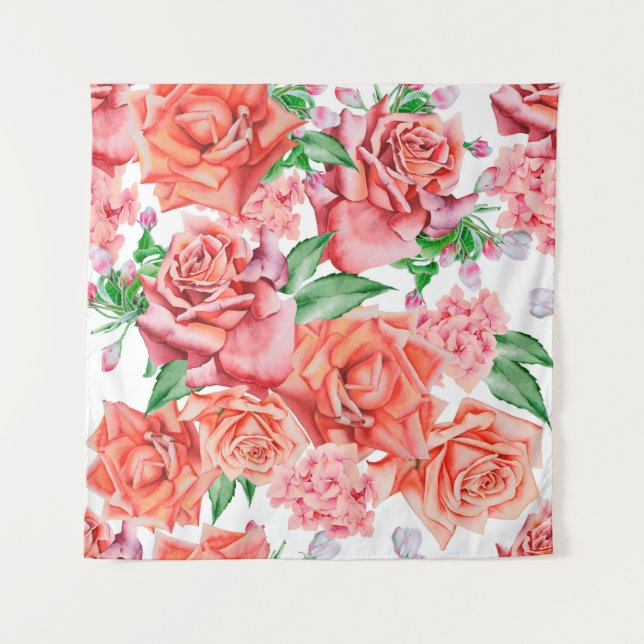 Helles nahtloses Muster mit Blumen. Rose. Wasserfa Wandteppich (Vorderseite)