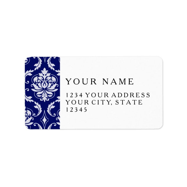Helles Navy Blue Damask Muster Adressaufkleber (Vorne)