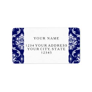 Helles Navy Blue Damask Muster Adressaufkleber