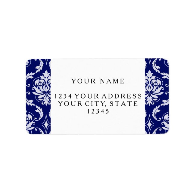 Helles Navy Blue Damask Muster Adressaufkleber (Vorne)
