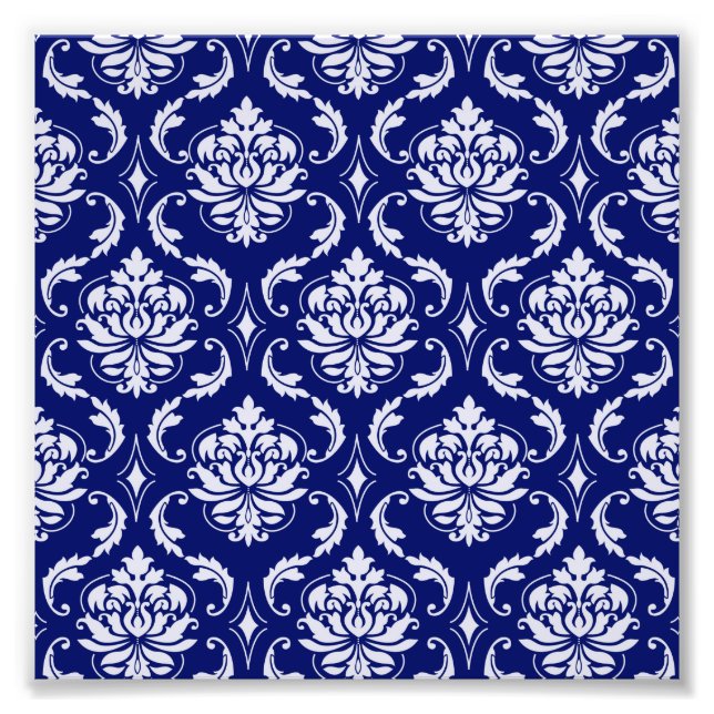 Helles Navy Blue Damask Muster Fotodruck (Vorne)