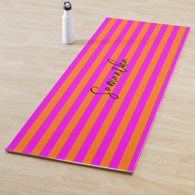 Helles Orange Hot Pink Strip Muster Individuelle N Yogamatte (Beispiel)