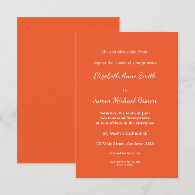 Helles Orange Minimalistisches Solid Background RSVP Karte (Vorne/Hinten)