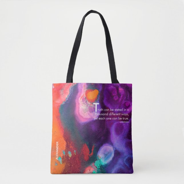 Helles Orange und Lila Abstrakte Wasserfarbe Tasche (Vorderseite)