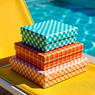 Helles Orange und Türkis Picknick-Karo Klassischer Geschenkpapier Set