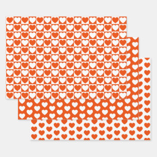 Helles Orange und Weiße Herzen Geschenkpapier Set