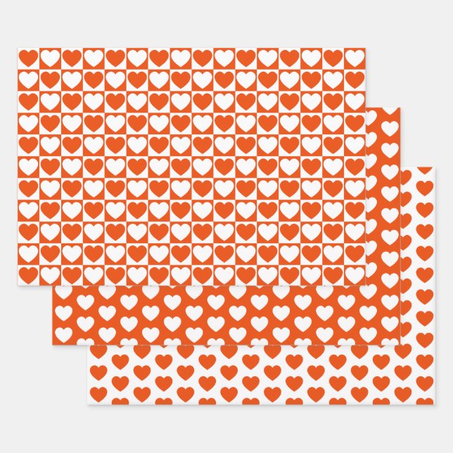 Helles Orange und Weiße Herzen Geschenkpapier Set (Set)