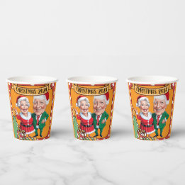 Helles Orange Weihnachtskarikaturenpaar Pappbecher