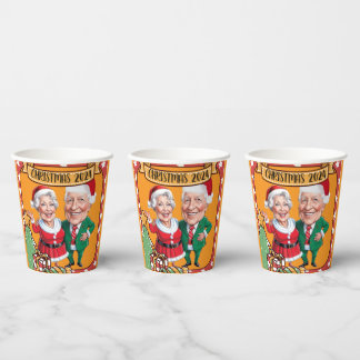 Helles Orange Weihnachtskarikaturenpaar Pappbecher