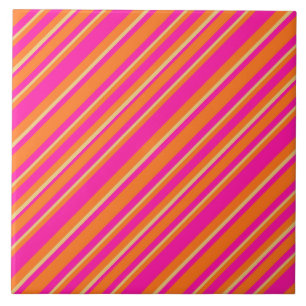 Helles orangefarbenes gelbes und rosa Streifenmust Fliese