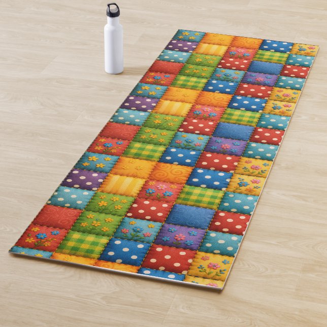 Helles Patchwork Quilt Design in Regenbogenfarben Yogamatte (Beispiel)