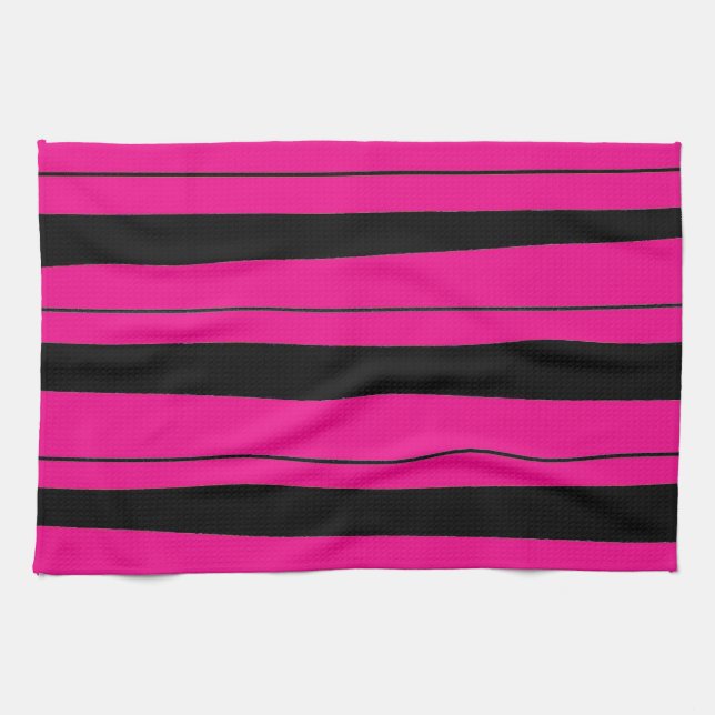 Helles Pink und schwarzes gestreiftes Muster Geschirrtuch (Horizontal)