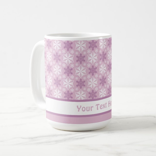 Helles Pink und Winter White Snowflake Muster Kaffeetasse (Vorderseite Links)