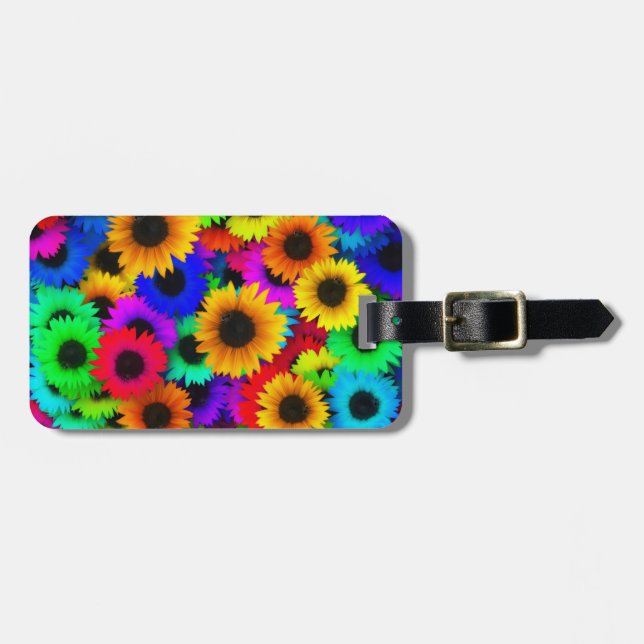 Helles psychedelisches Blumen-Kinderhippy-Muster Gepäckanhänger (Vorderseite horizontal)