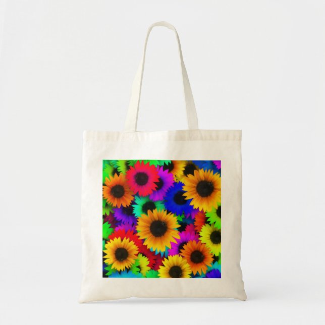 Helles psychedelisches Blumen-Kinderhippy-Muster Tragetasche (Vorne)