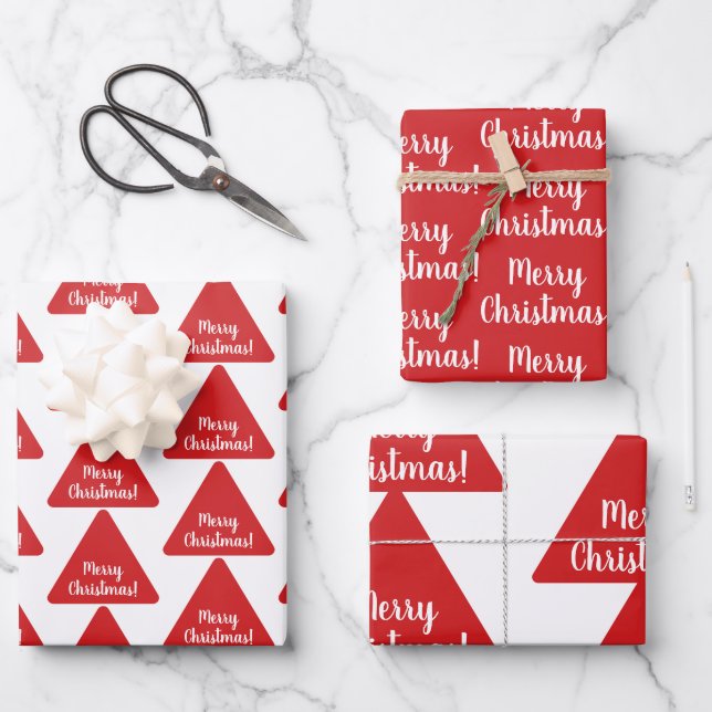 Helles Red MerChristmas Modernes Muster Geschenkpapier Set (Vorderseite)