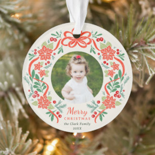 Helles Red Poinsettia und Grünes Weihnachtsfest Fo Ornament