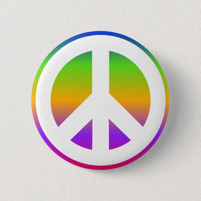 Helles Regenbogen-Friedenszeichen Button (Vorderseite)