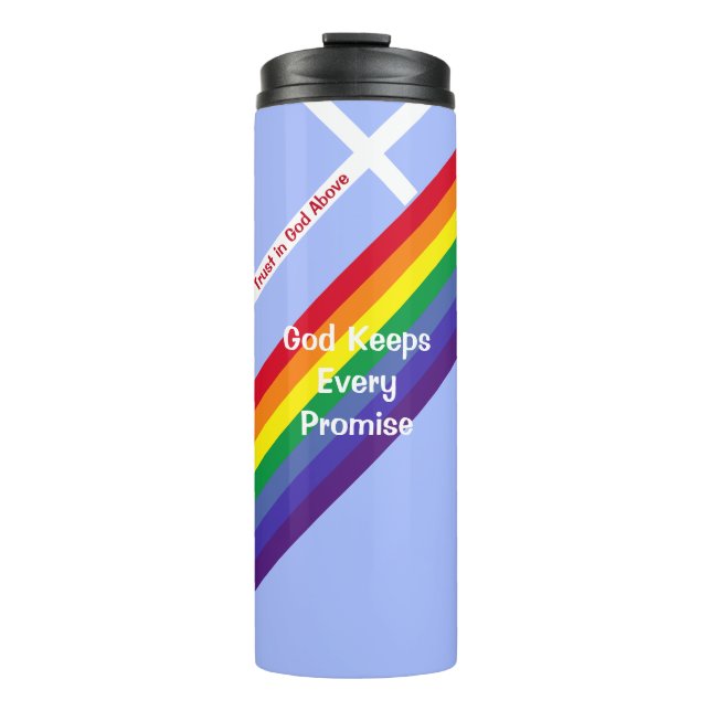 Helles Regenbogen mit kreuz inspirierendem Niedlic Thermosbecher (Vorderseite)