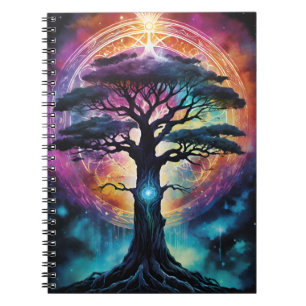 Helles Regenbogen-Yggdrasil-Baum Farbenfroh Notizblock