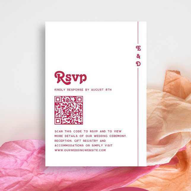 Helles Retro Hot Pink QR Code Monogram Wedding RSVP Karte (Von Creator hochgeladen)