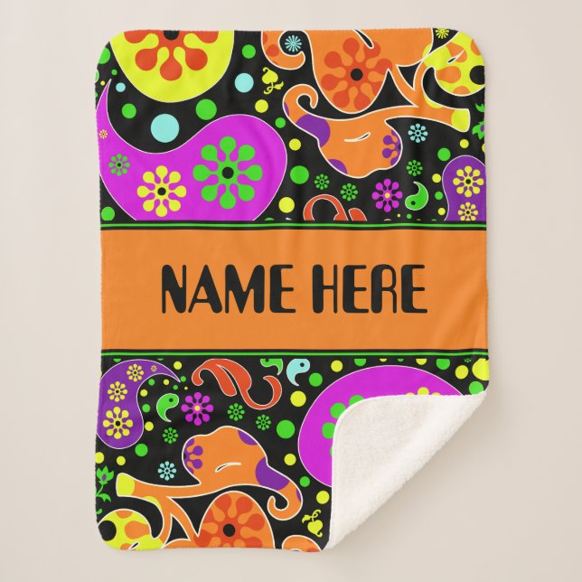 Helles Retro Paisley Pattern Individuelle Name Bla Sherpadecke (Vorderseite)