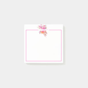 Helles rosa Aquarell-Blumenmuster personalisiert Post-it Klebezettel