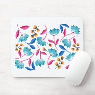 Helles Rosa Blau Gemaltes Abstrakte Florales Mausp Mousepad
