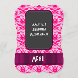 Helles rosa Damast formales Hochzeitsmenü Menükarte