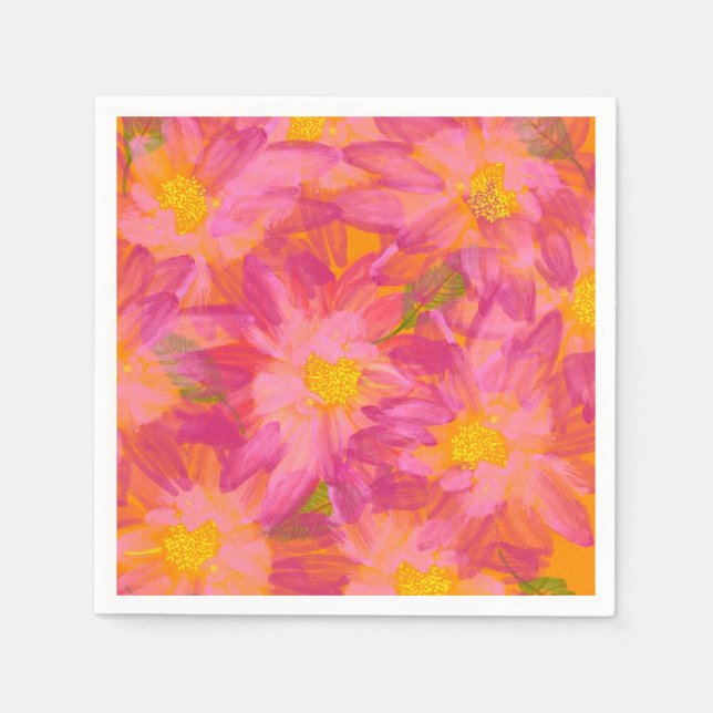 Helles Rosa Florals auf orangefarbenem Hintergrund Serviette (Vorderseite)