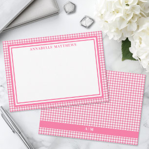 Helles Rosa-Gingham-Karo personalisiert Mitteilungskarte