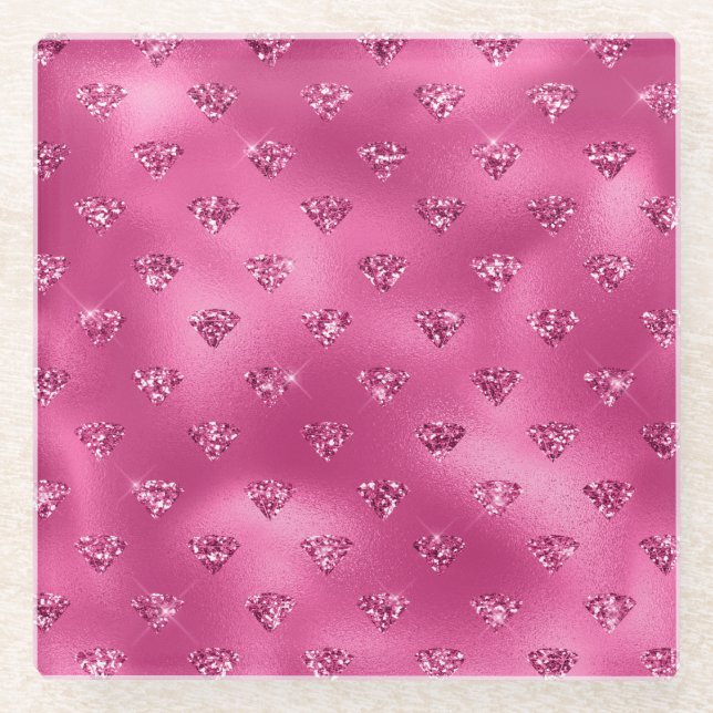 Helles rosa Glam Funkelnd Diamantmuster Glasuntersetzer (Vorderseite)